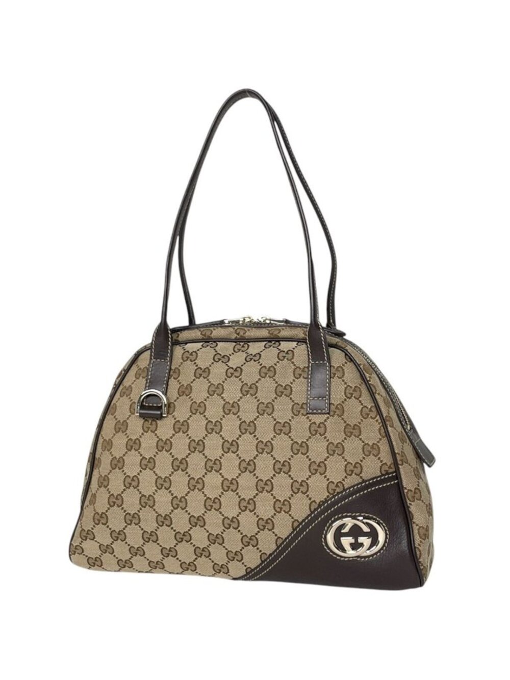Gucci Shoulder Bag GG Pattern Interlocking G Canvas Beige Brown
